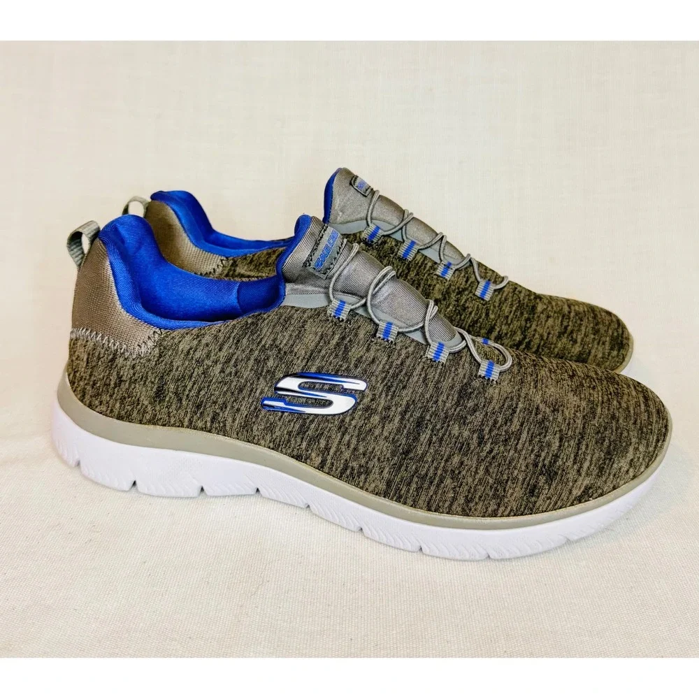 Skechers Summits Wide Fit Womens Charcoal Grey Blue Memory Foam Slip On Sneakers